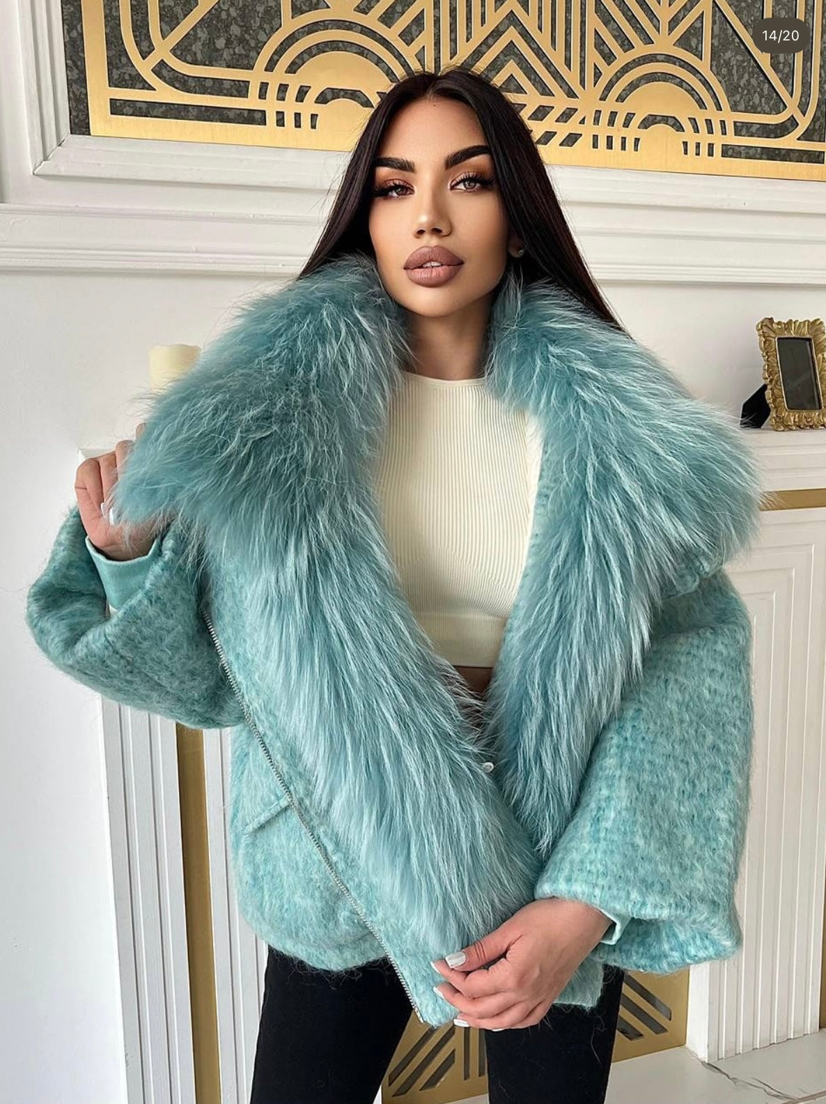 Ice Mint Silver Fox Fur Jacket