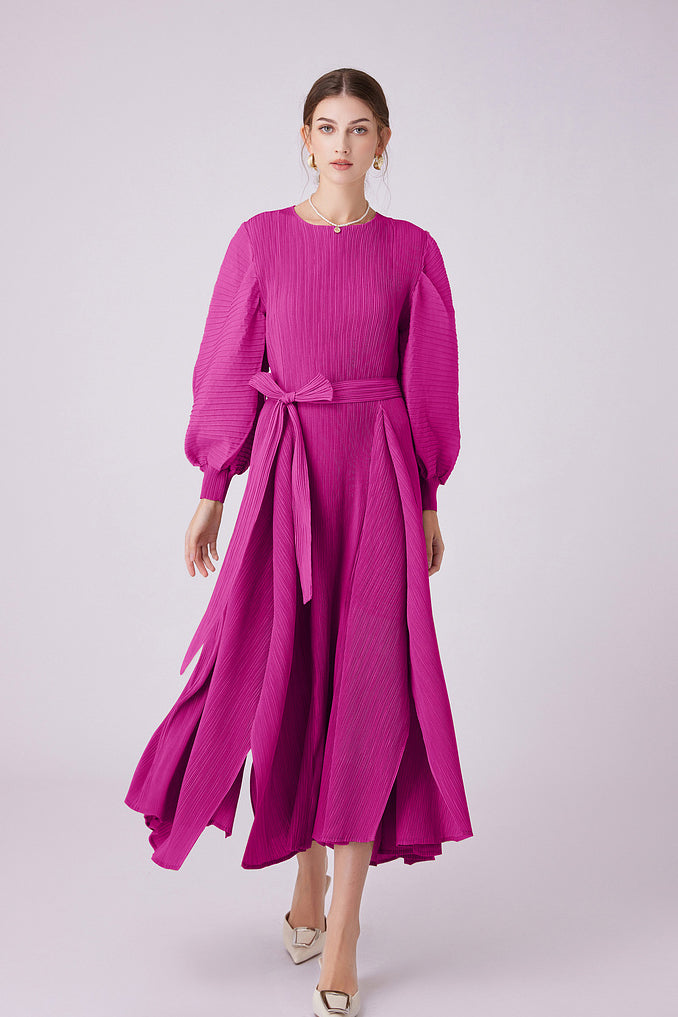 Pleated Dress-Fuschia