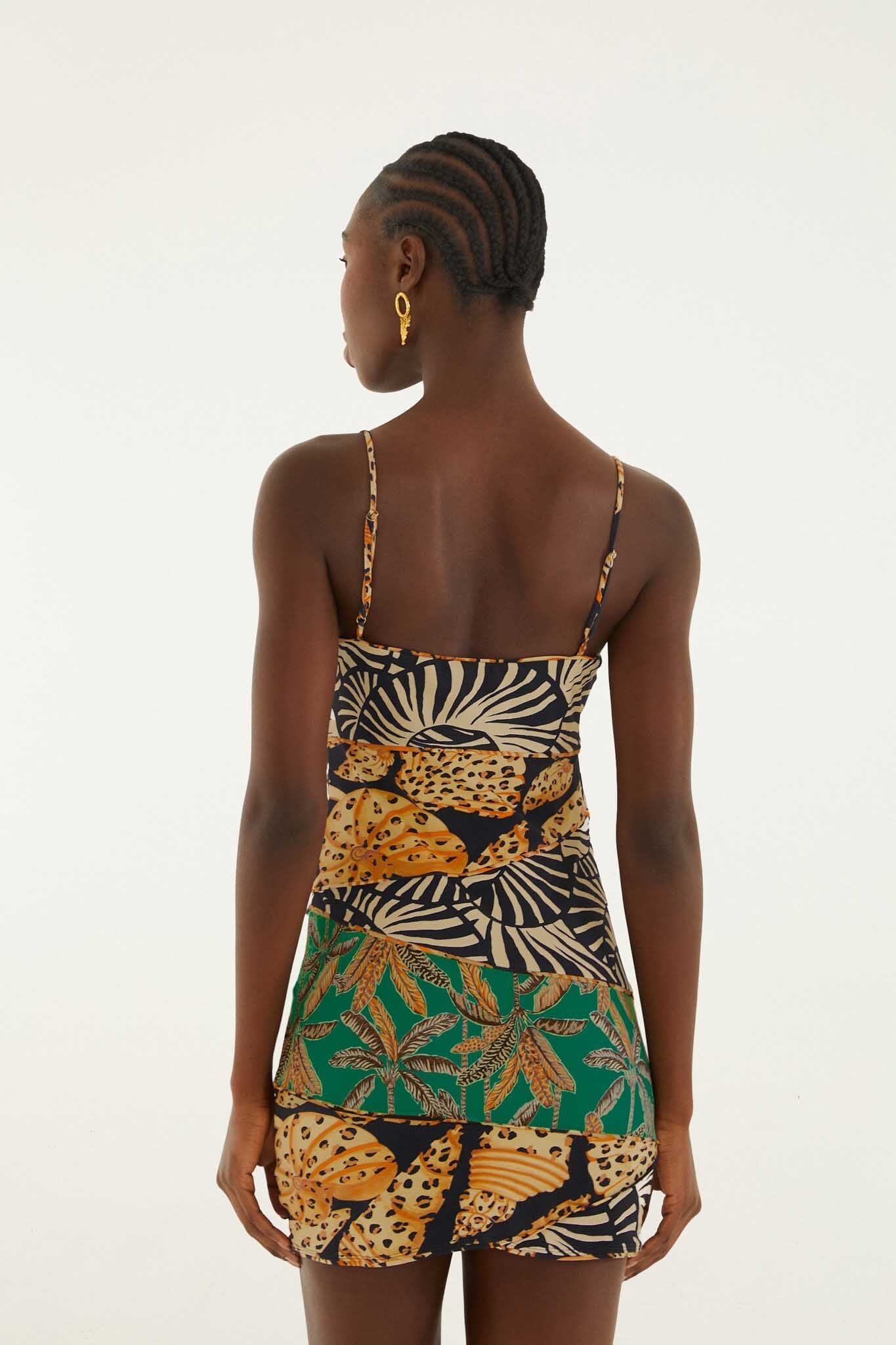 Mixed Patchwork Cut-Out Slim Mini Dress