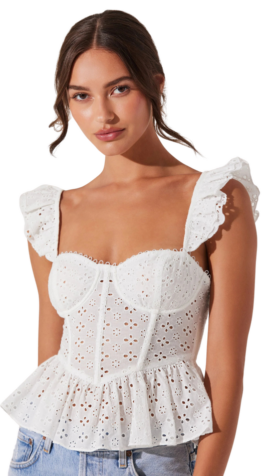 Baylin Eyelet Peplum Corset Top