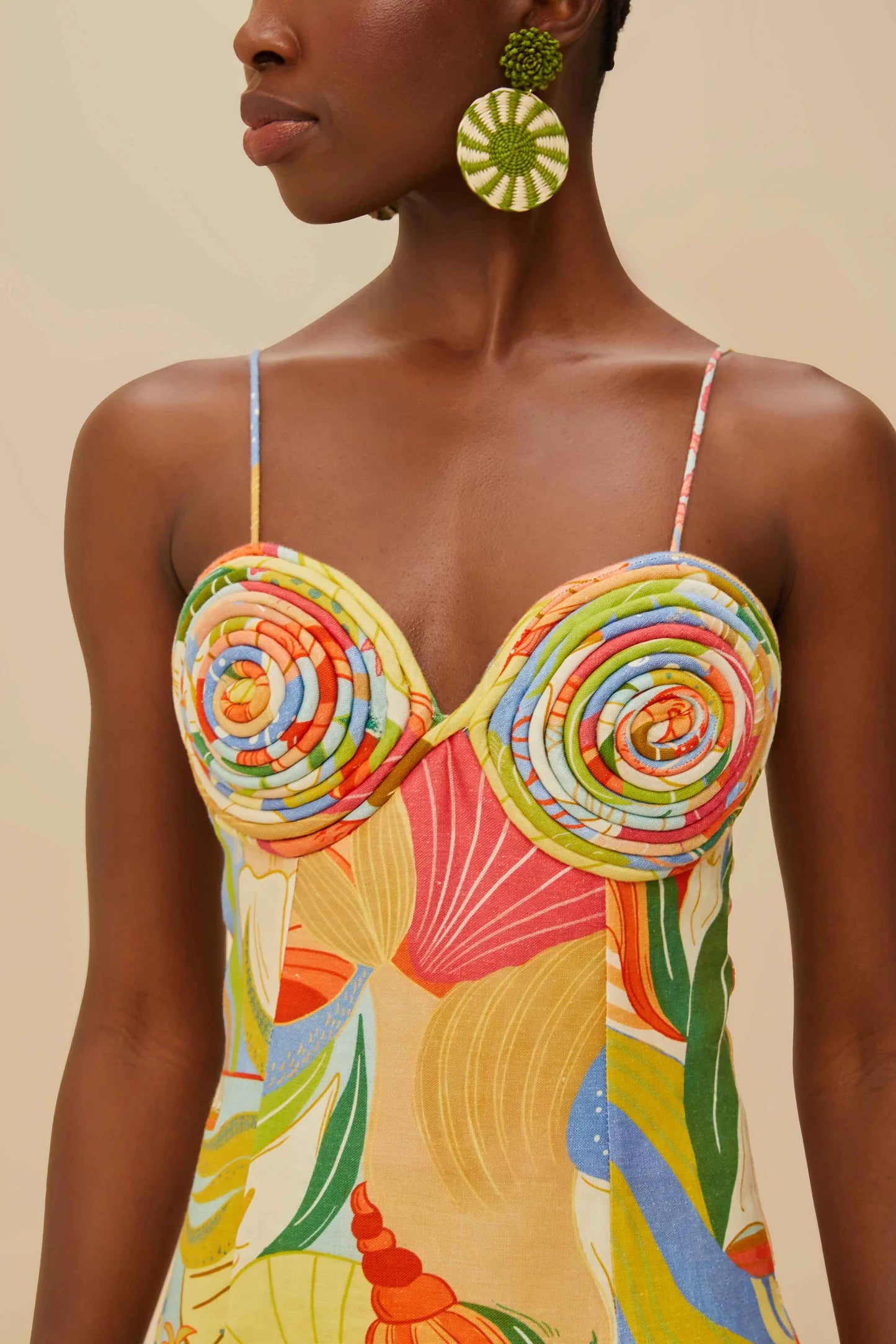 Multicolor Ocean View Twisted Cups Midi Dress