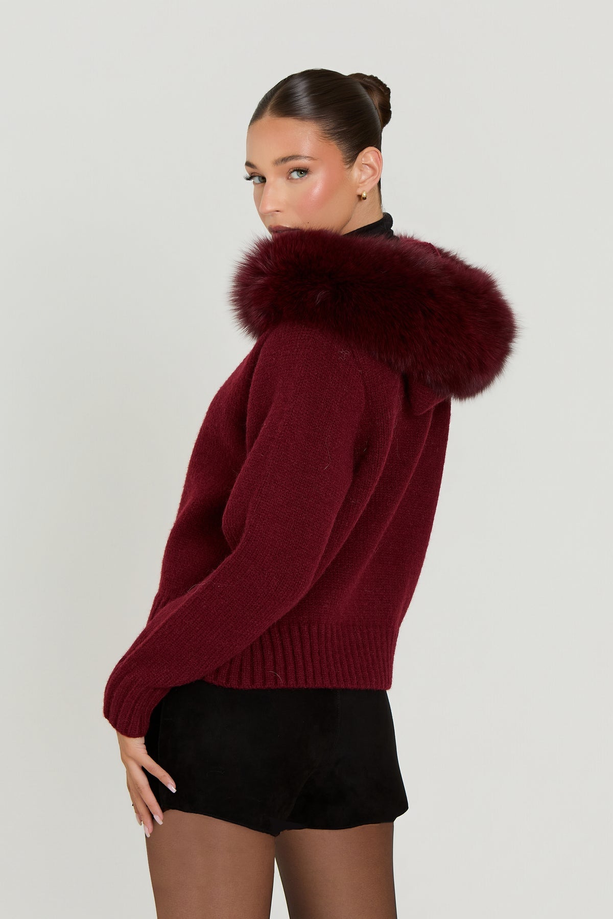 Melly Chic Fur Cardigan- Red