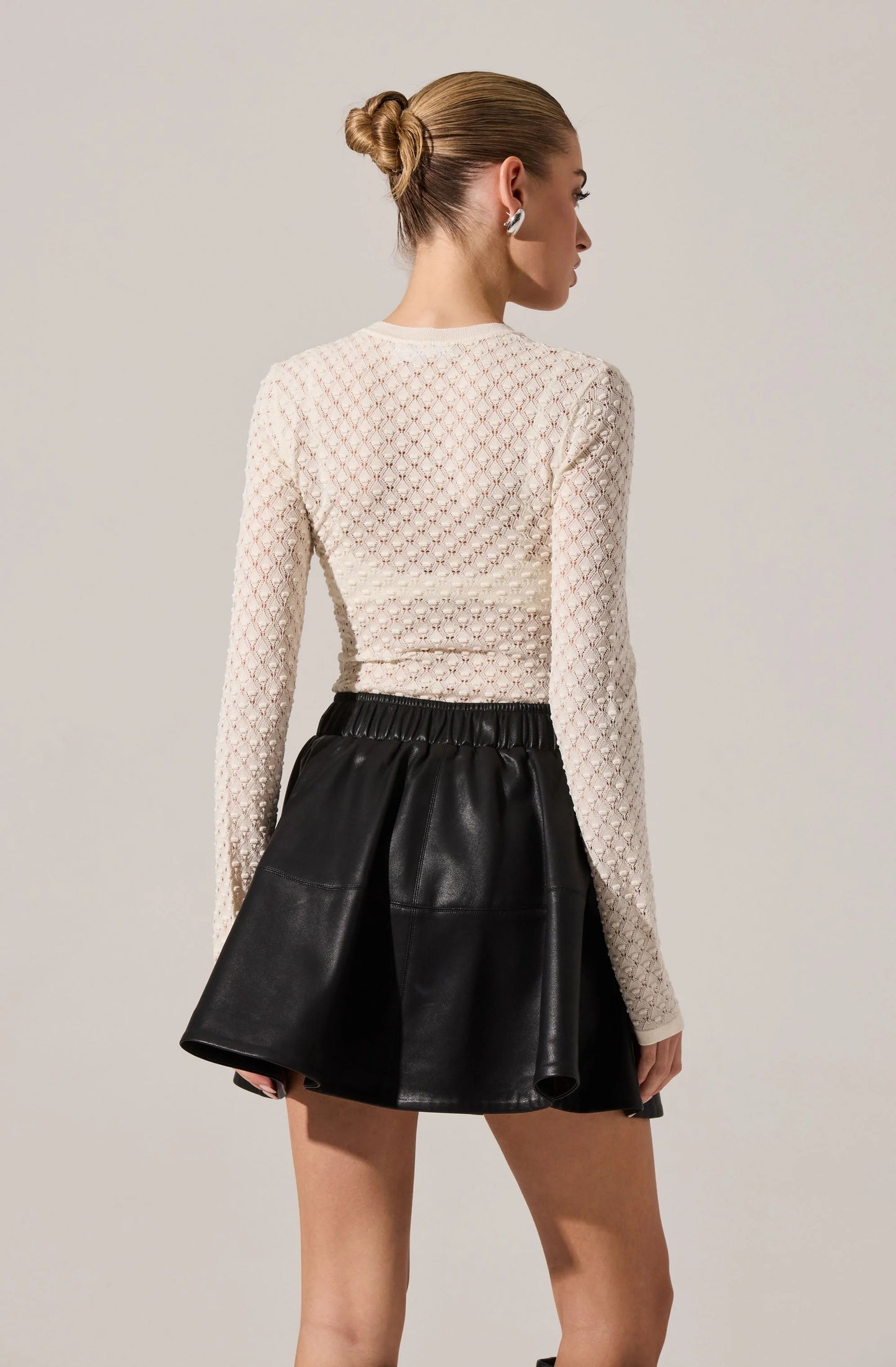 Dex Textured Sweater Top-Cream