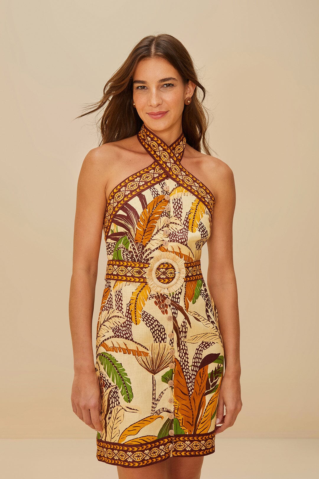 Sand Foliage Sketch Mini Dress