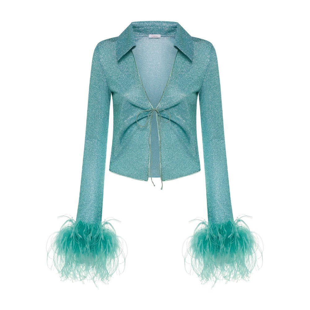 LUMIÈRE PLUMAGE SLIM SHIRT & SKIRT SET- Sea Turquoise