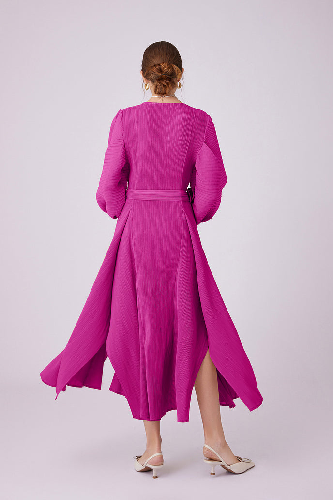Pleated Dress-Fuschia