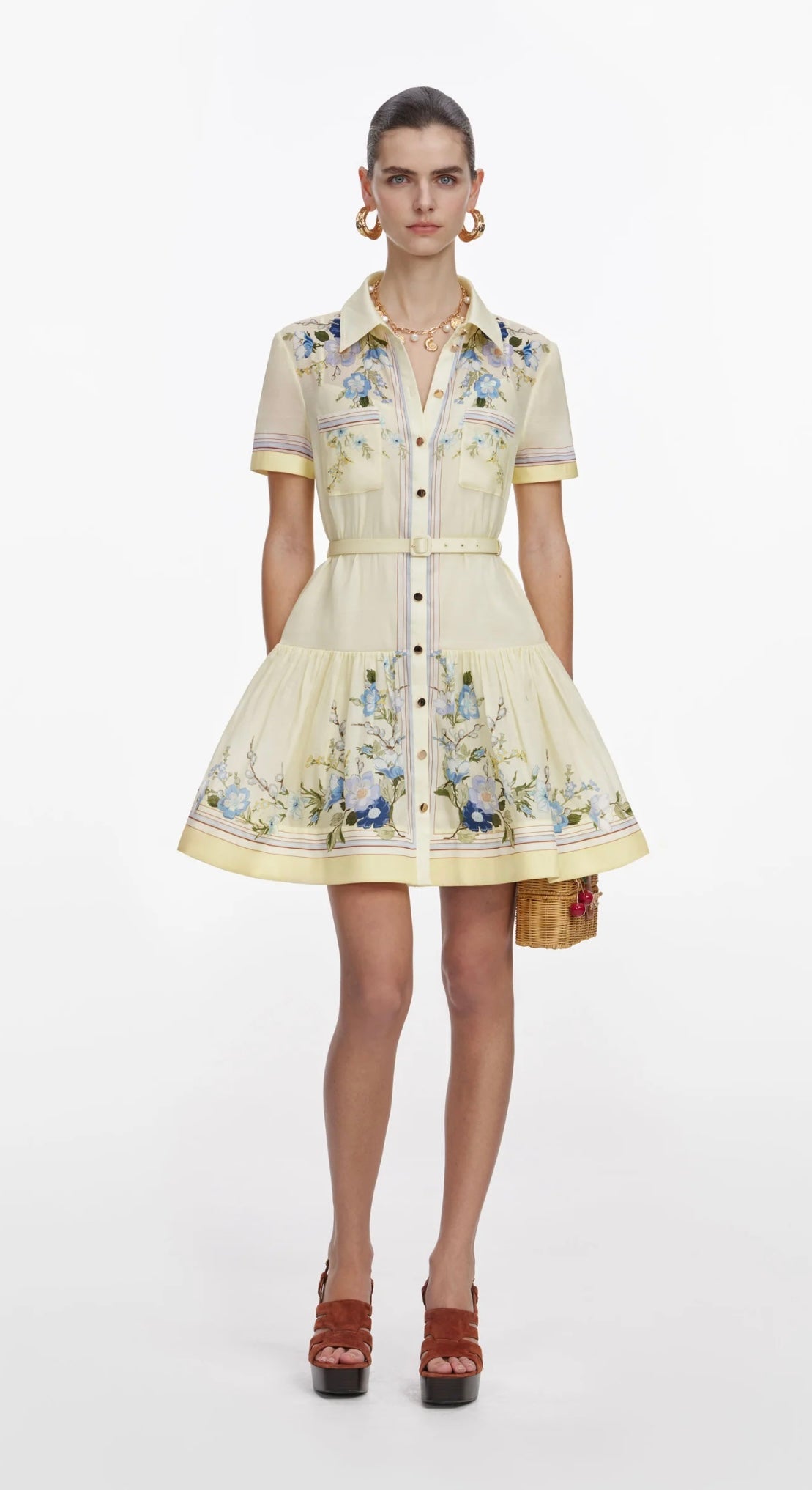 YELLOW FLORAL ORGANZA MINI DRESS