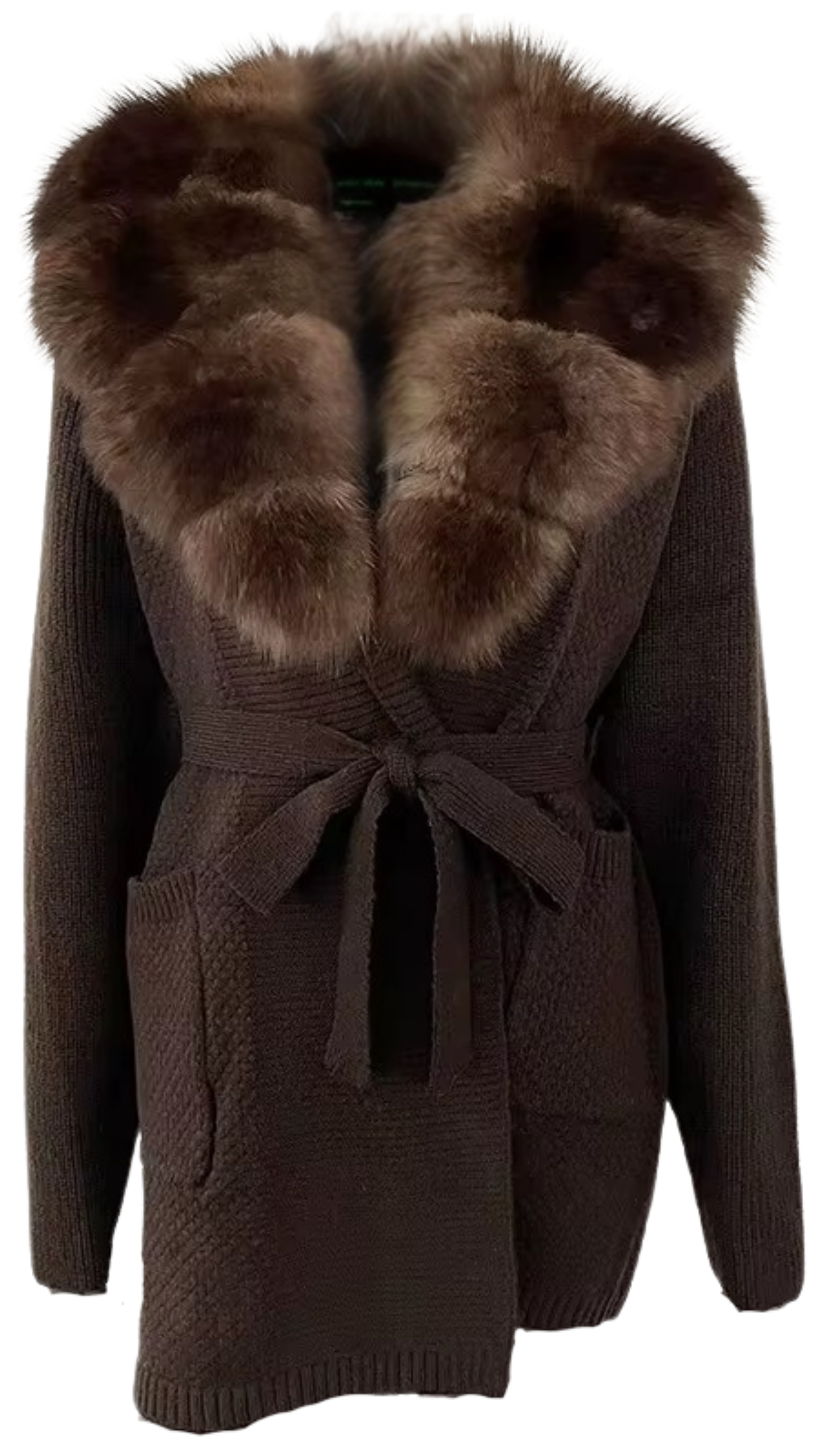 The Luxe Fox Fur Knit Cardigan- Chocolate