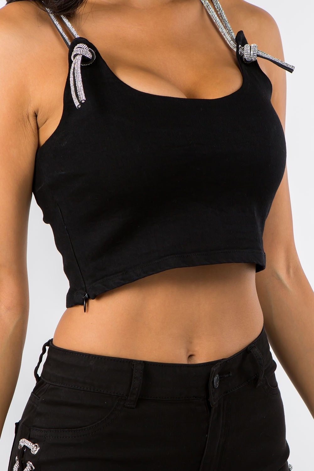 Lace up Denim shorts-Black