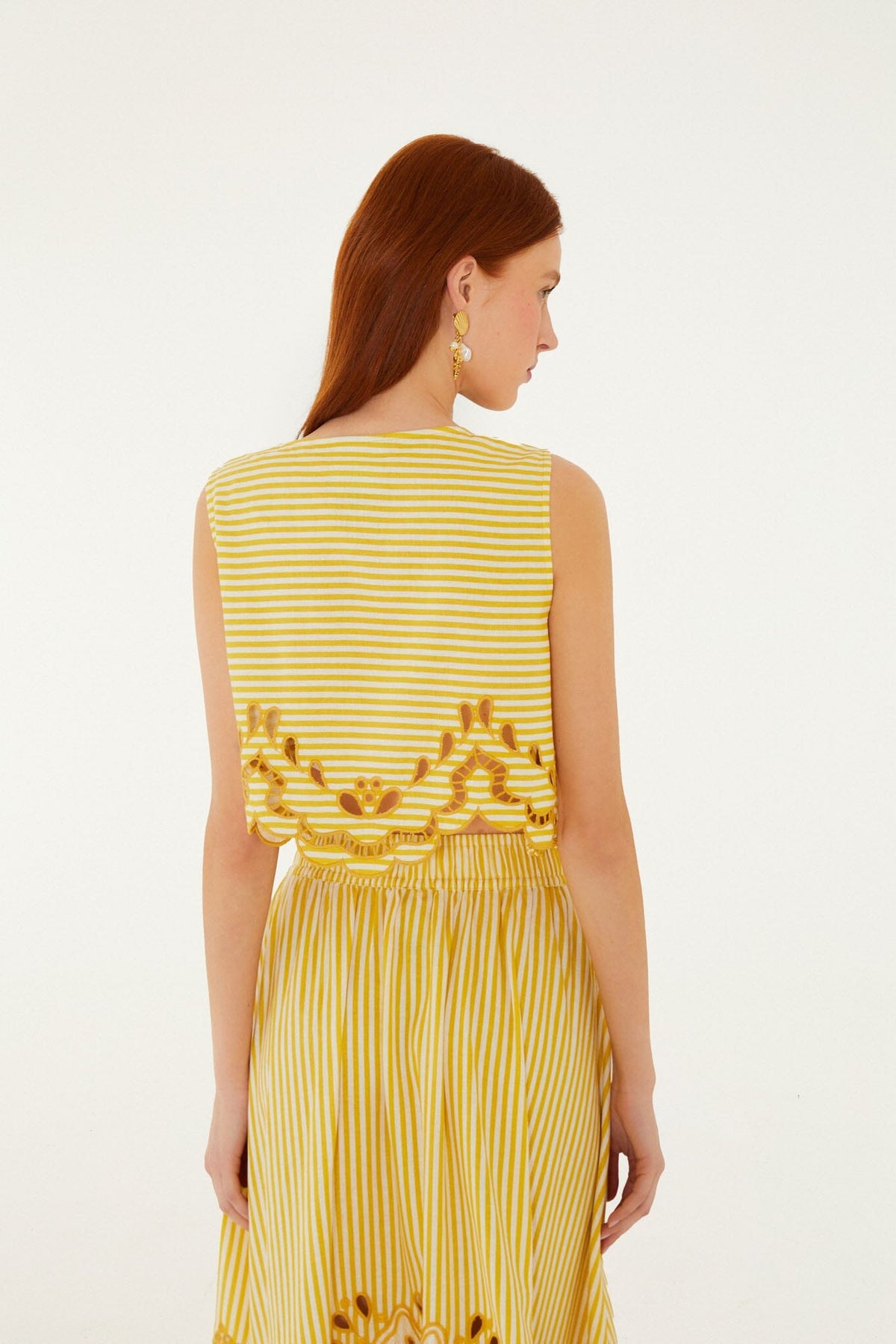 Yellow Stripes Richelieu Skirt Set