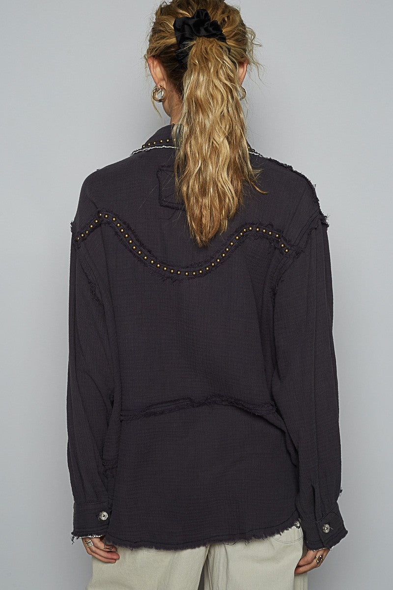 Stauded Gauze Shirt-Grey