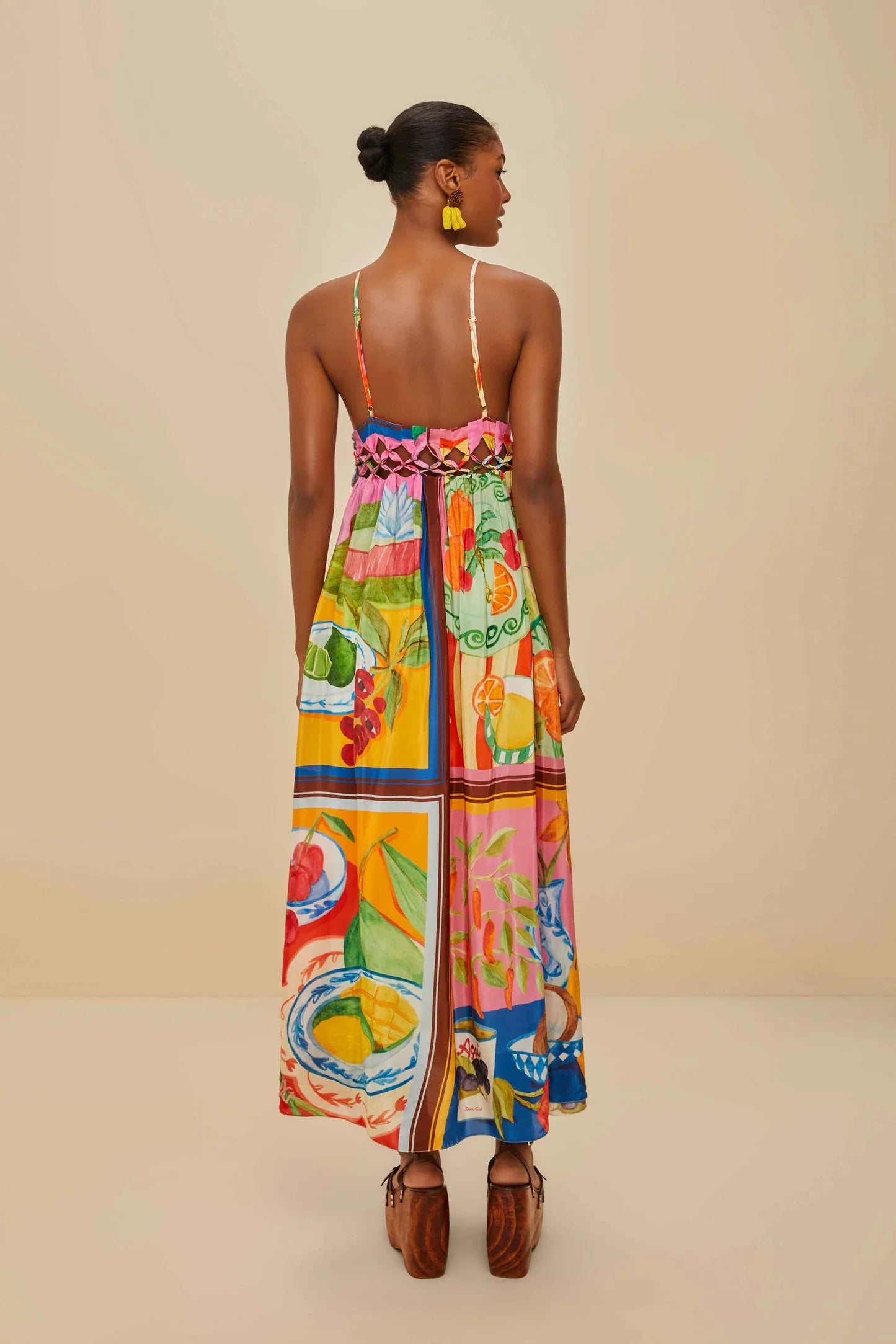 Multicolor Summer Picnic Macrame Yoke Maxi Dress