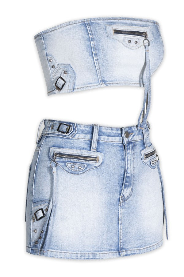 B Denim Skirt Set