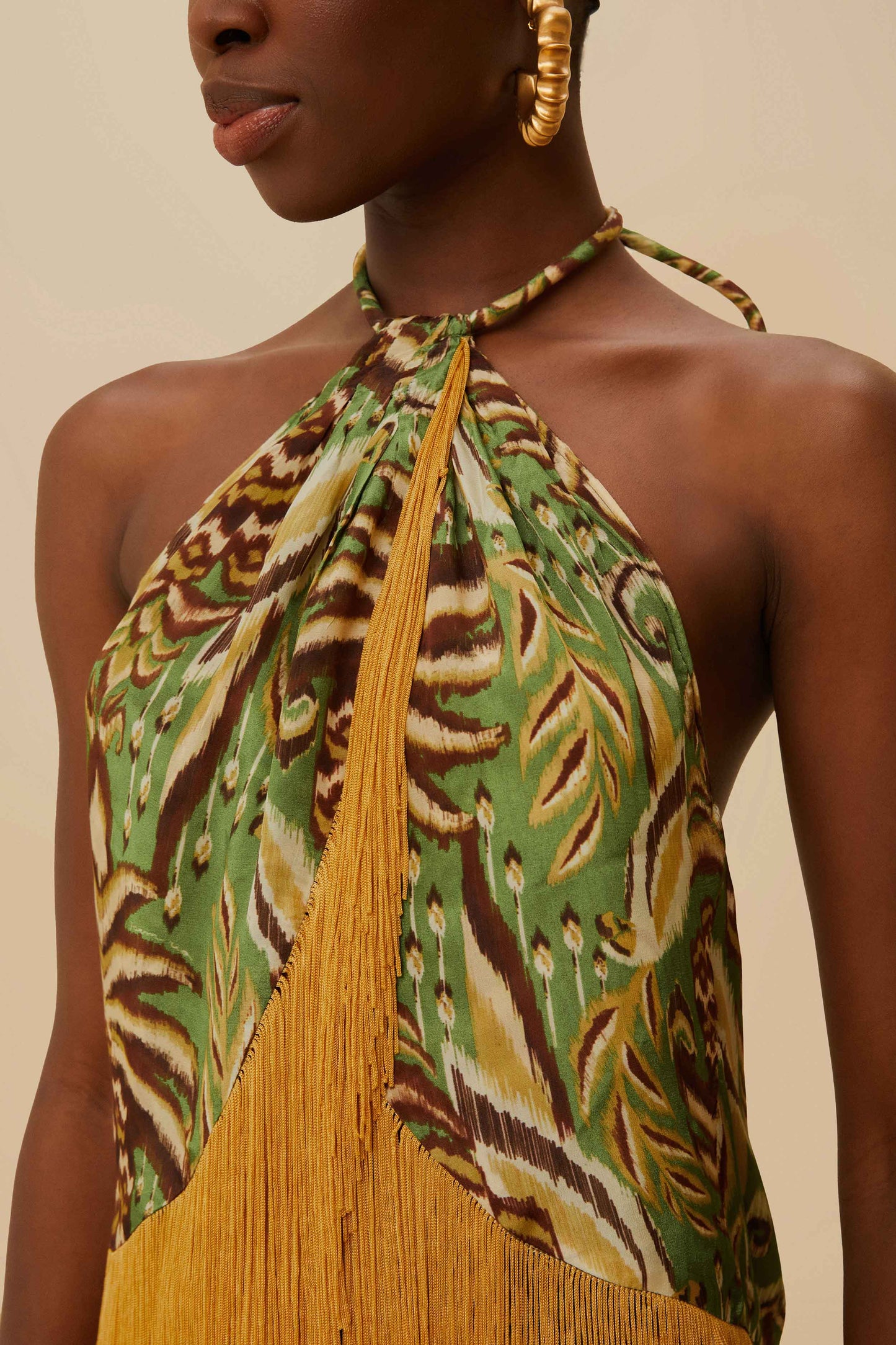 The Pineapple Tapestry Green Fringe Midi Skirt Set