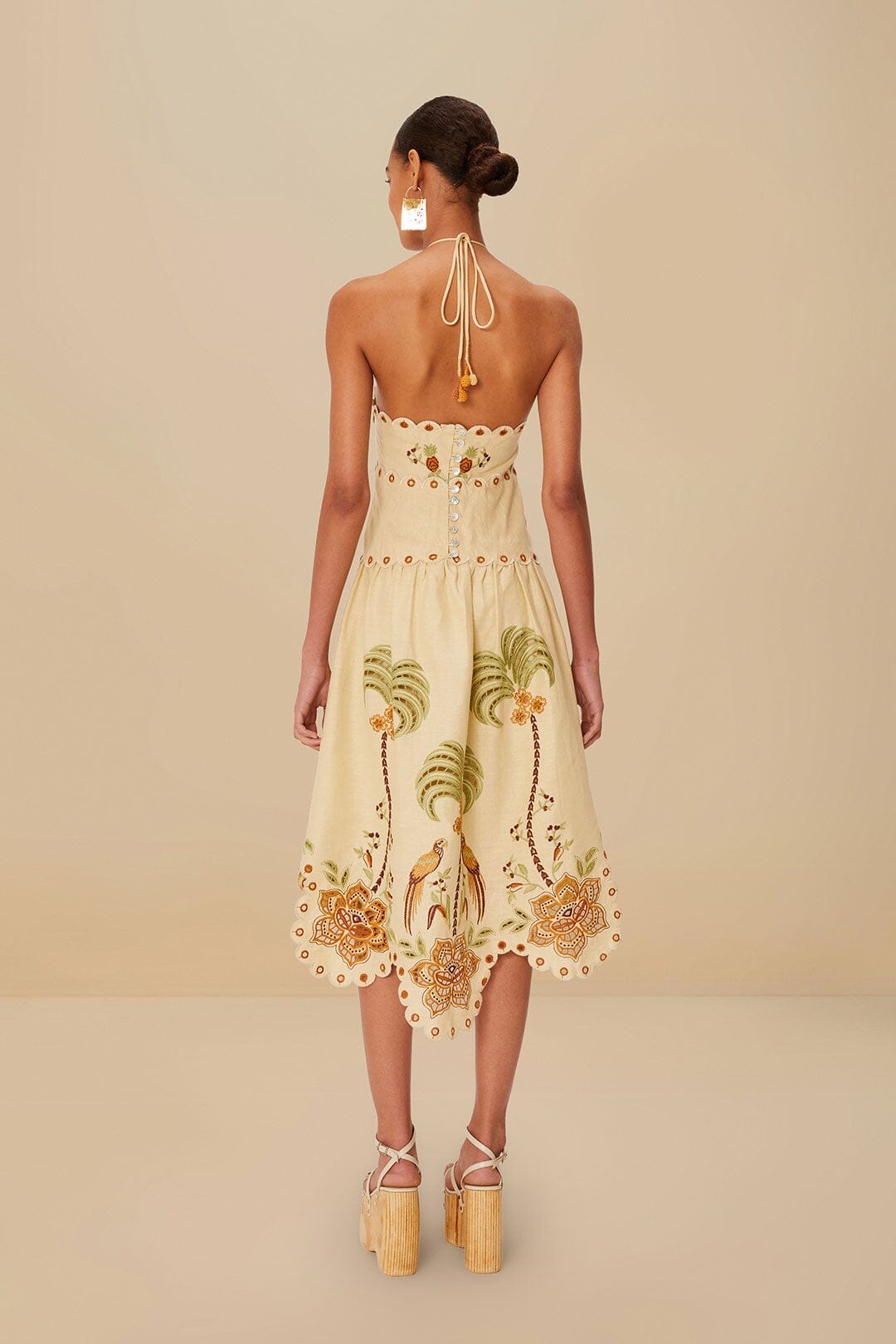 Sand Delicate Forest Richelieu Embroidered Midi Dress