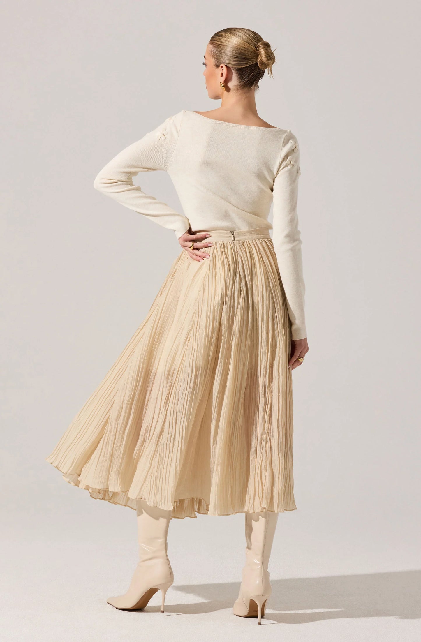 Salome Pleated Flare Midi Skirt- CREAM