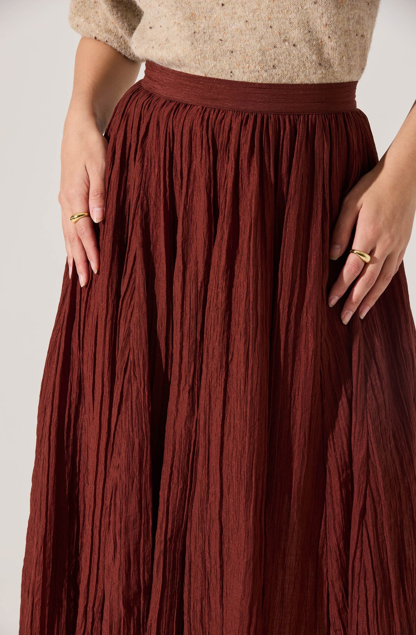 Salome Pleated Flare Midi Skirt- BURNT BROWN