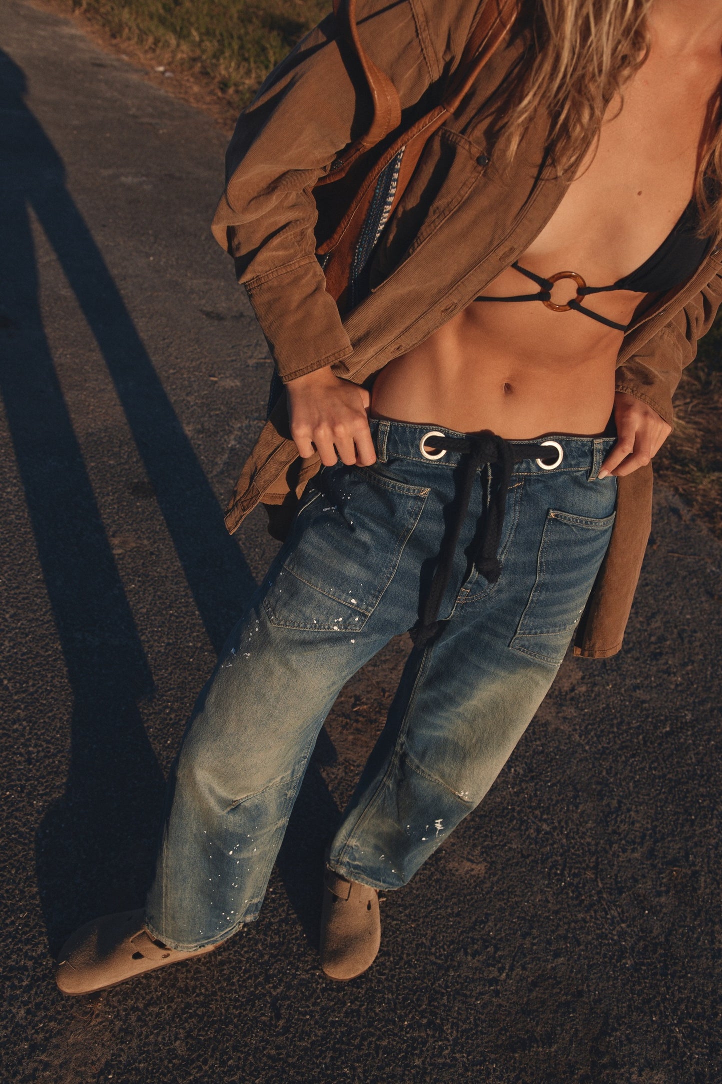 Moxie Low Slung Pull On Barrel Wide Leg-Timless Blue