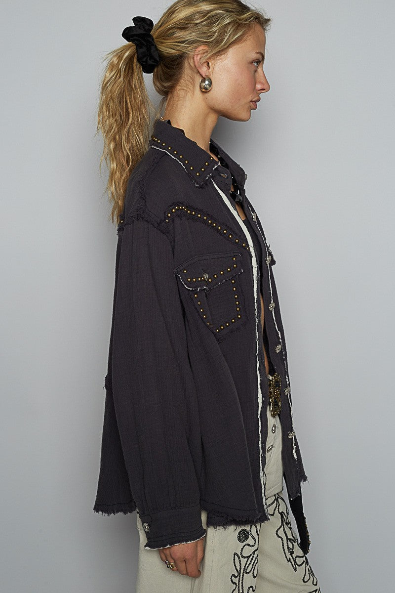 Stauded Gauze Shirt-Grey