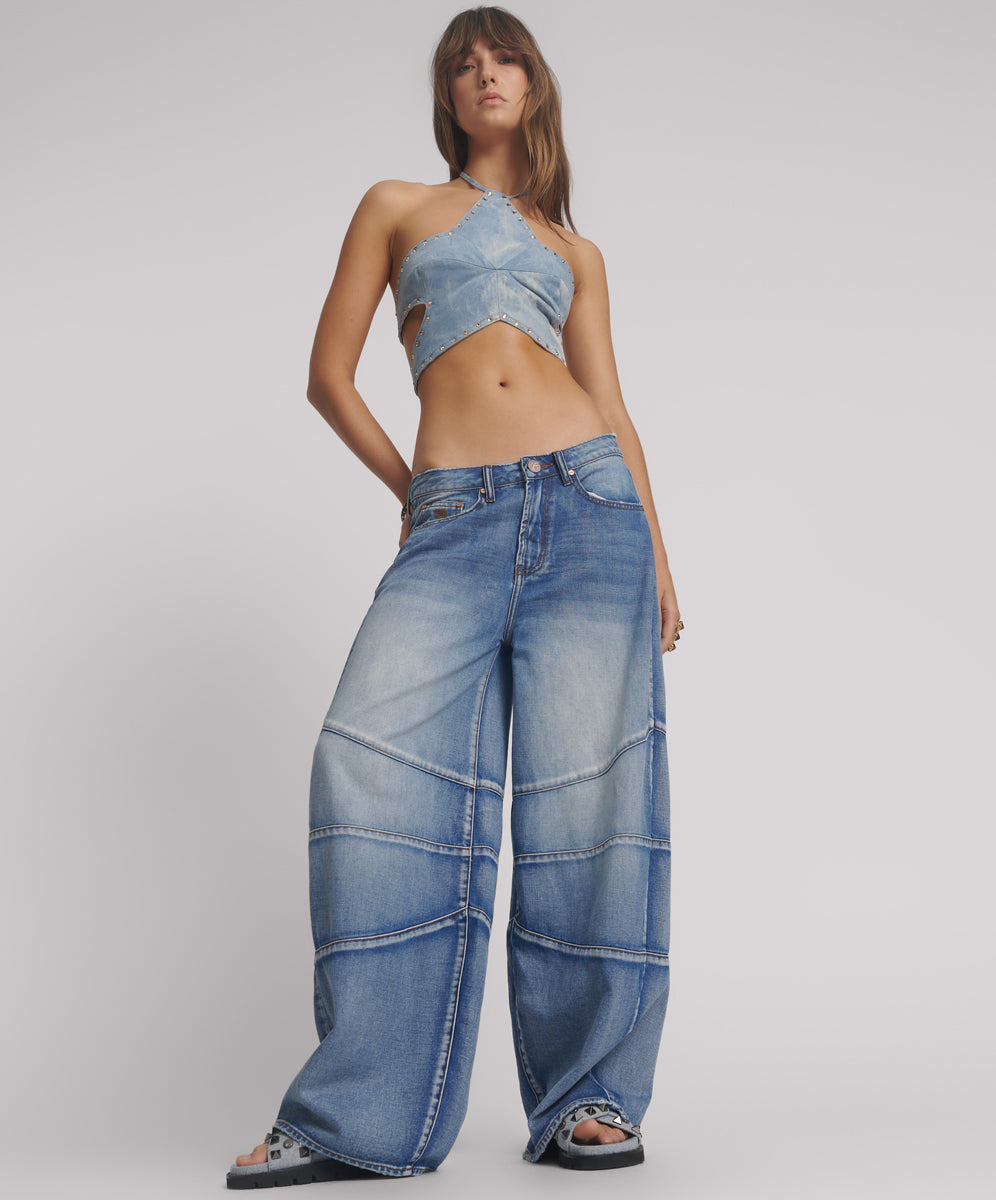Barrel Leg Denim Jeans - Blue Summer