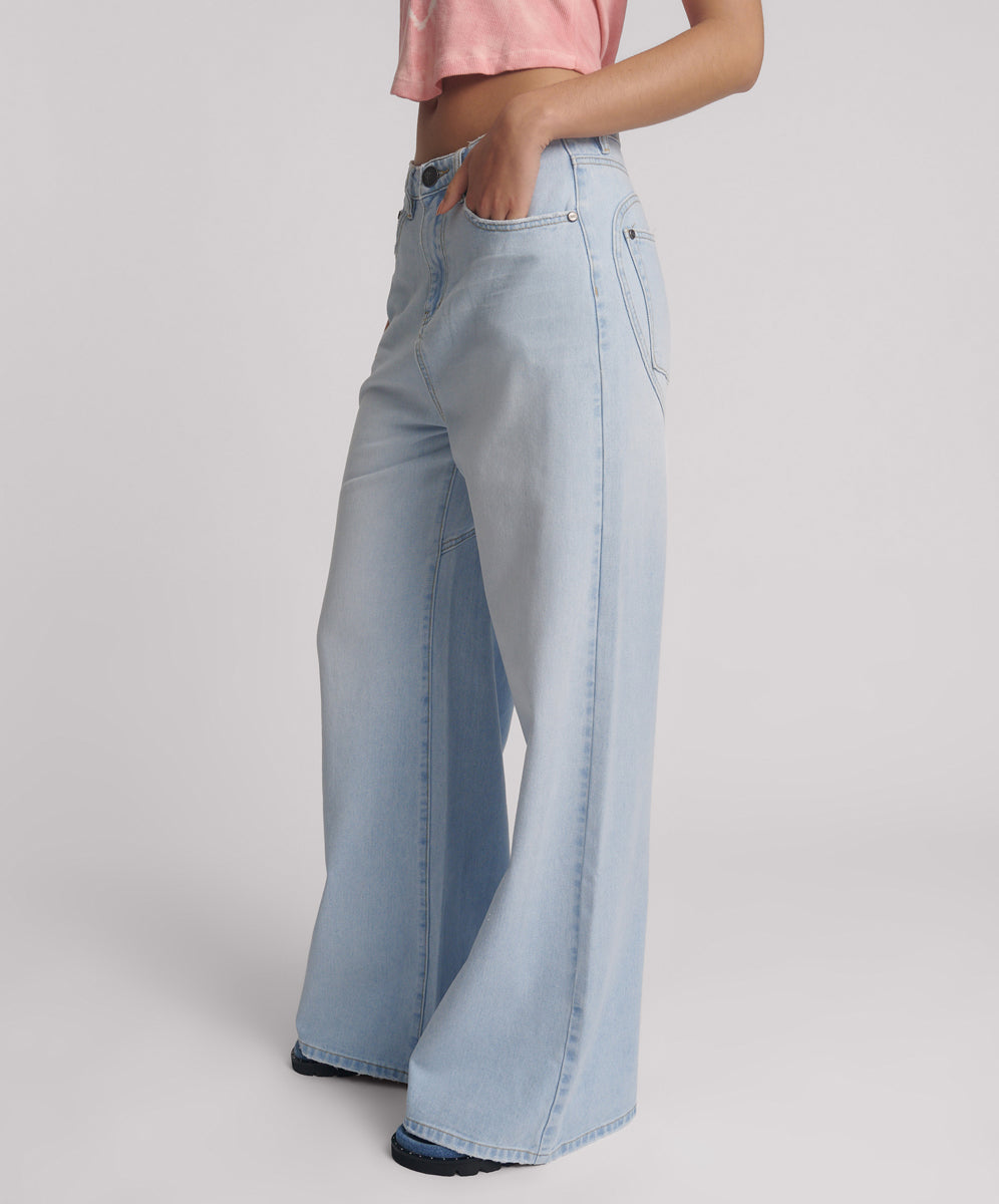 Love Machines Super Wide Leg Denim Jeans - Blue Heart