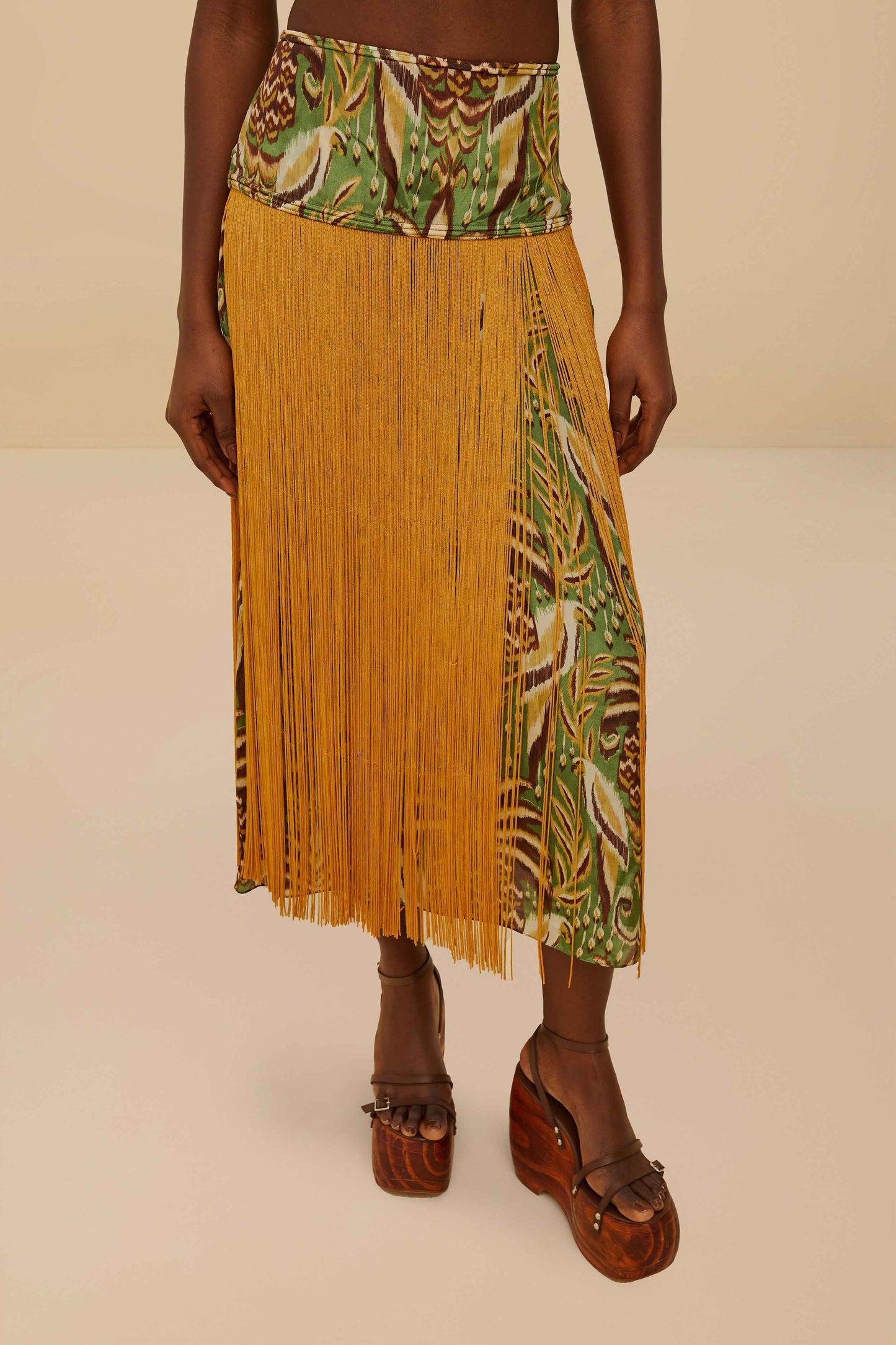 The Pineapple Tapestry Green Fringe Midi Skirt Set