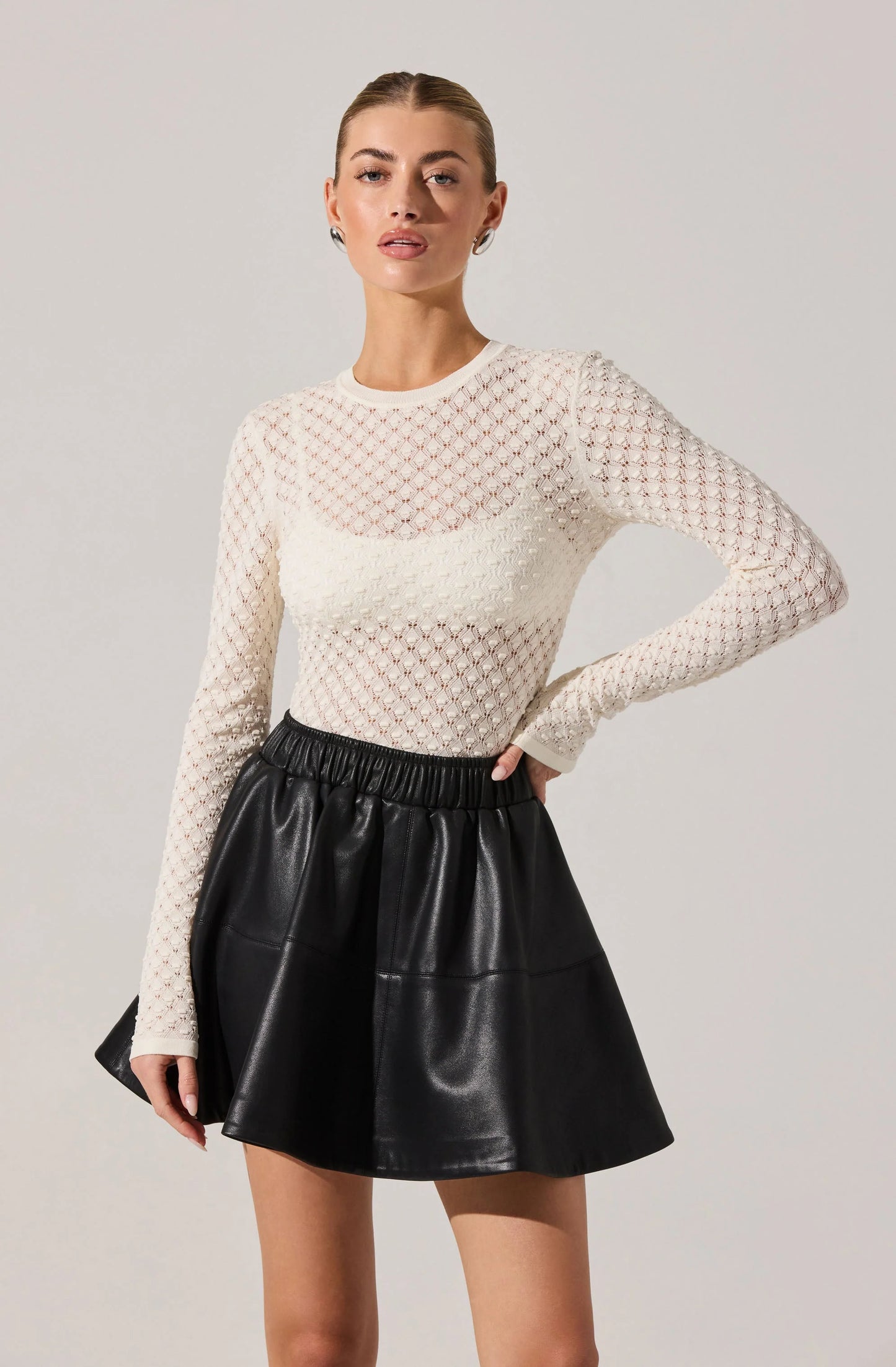 Dex Textured Sweater Top-Cream