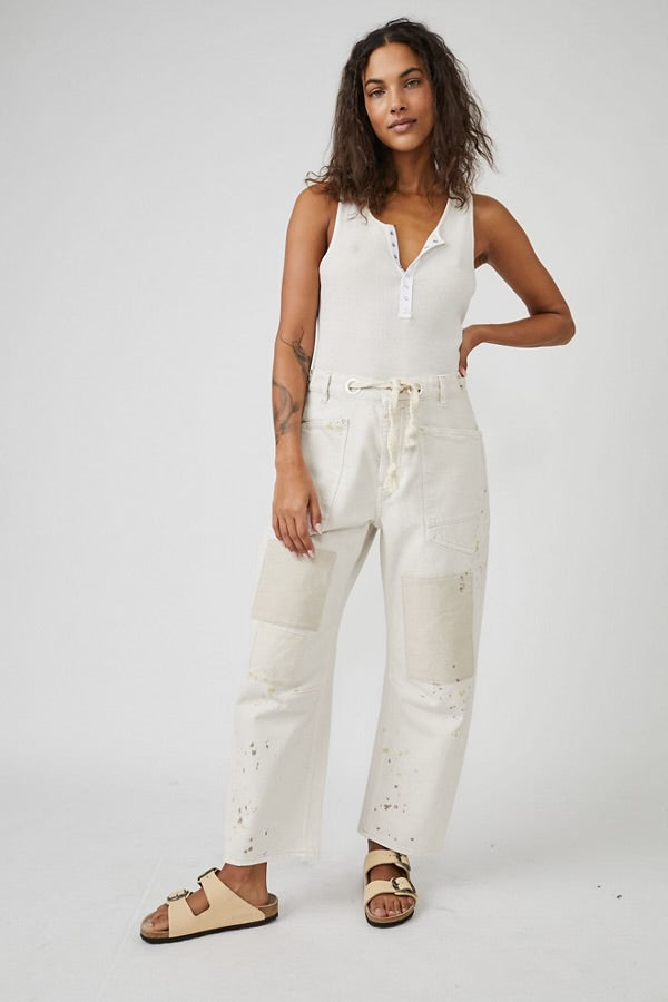 Moxie Low Slung Pull On Barrel Wide Leg-White