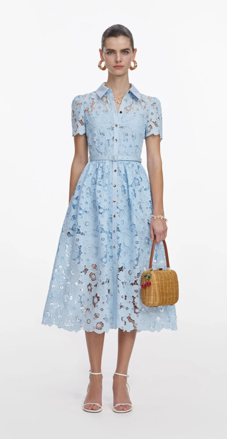 BLUE LACE COLLARED MIDI DRESS