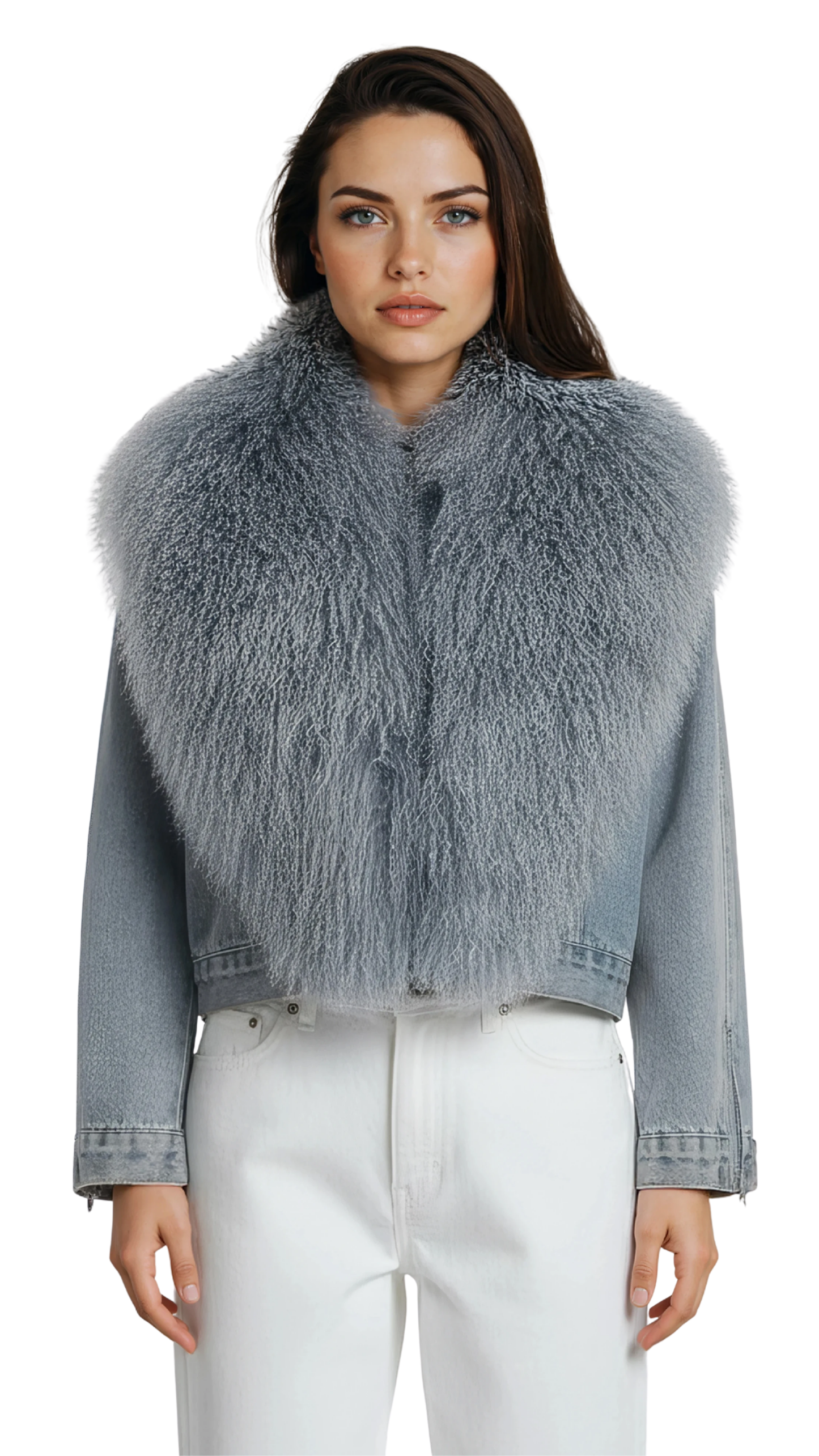 The Selene Mongolian Fur Denim Jacket