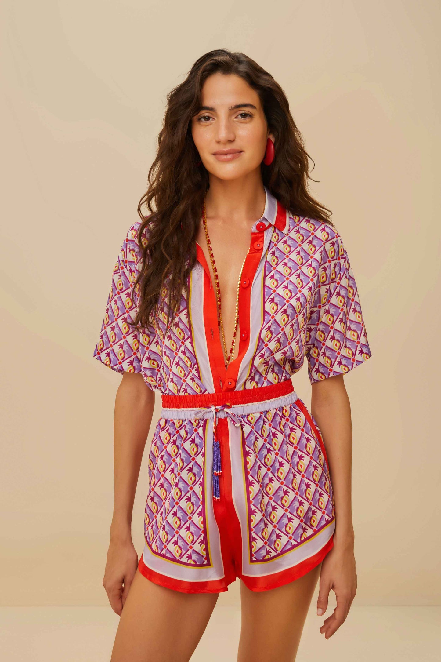 Multicolor Graphic Pineapple Scarf Shorts Set