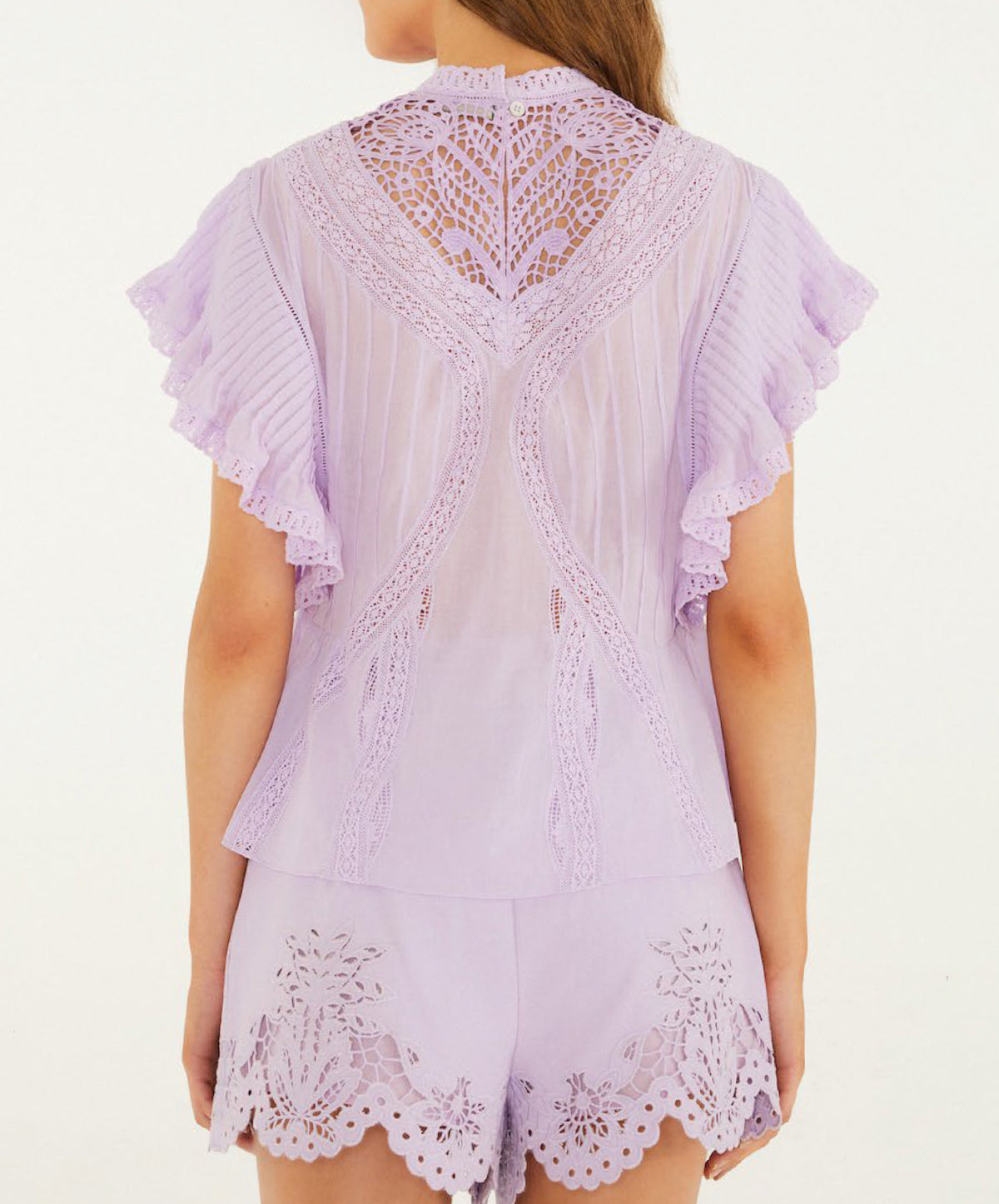 Lace Ruffle Sleeve Shorts Set