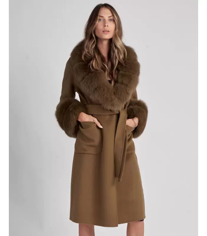 Milan Cashmere coat with brown fur - Brown