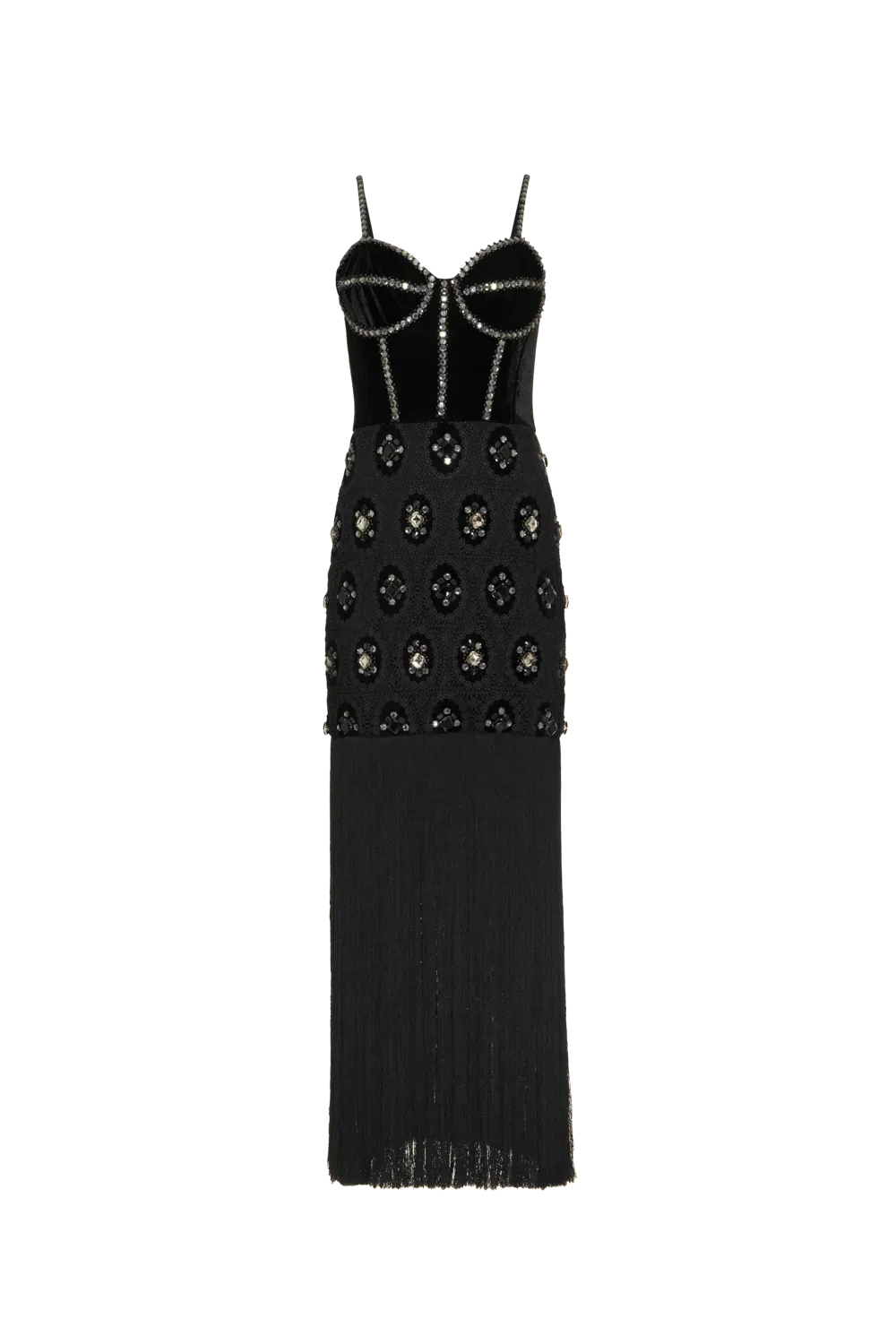 BEADED VELVET LACE MAXI DRESS