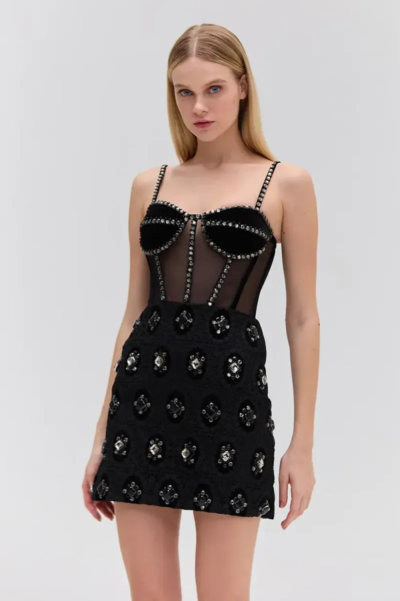 BEADED LACE MINI DRESS