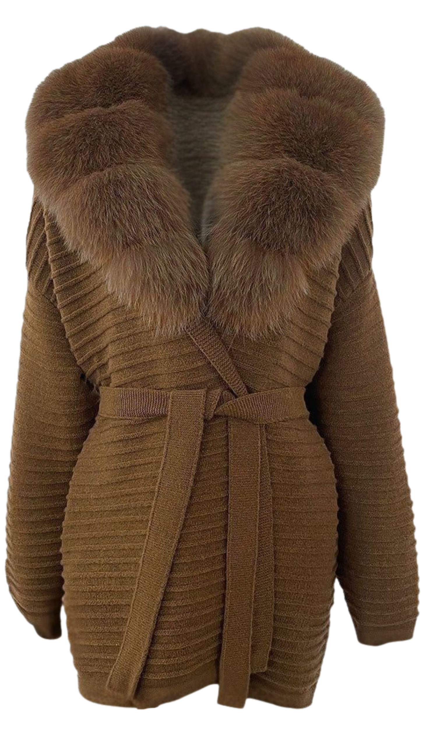 The Luxe Fox Fur Knit Cardigan- Camel