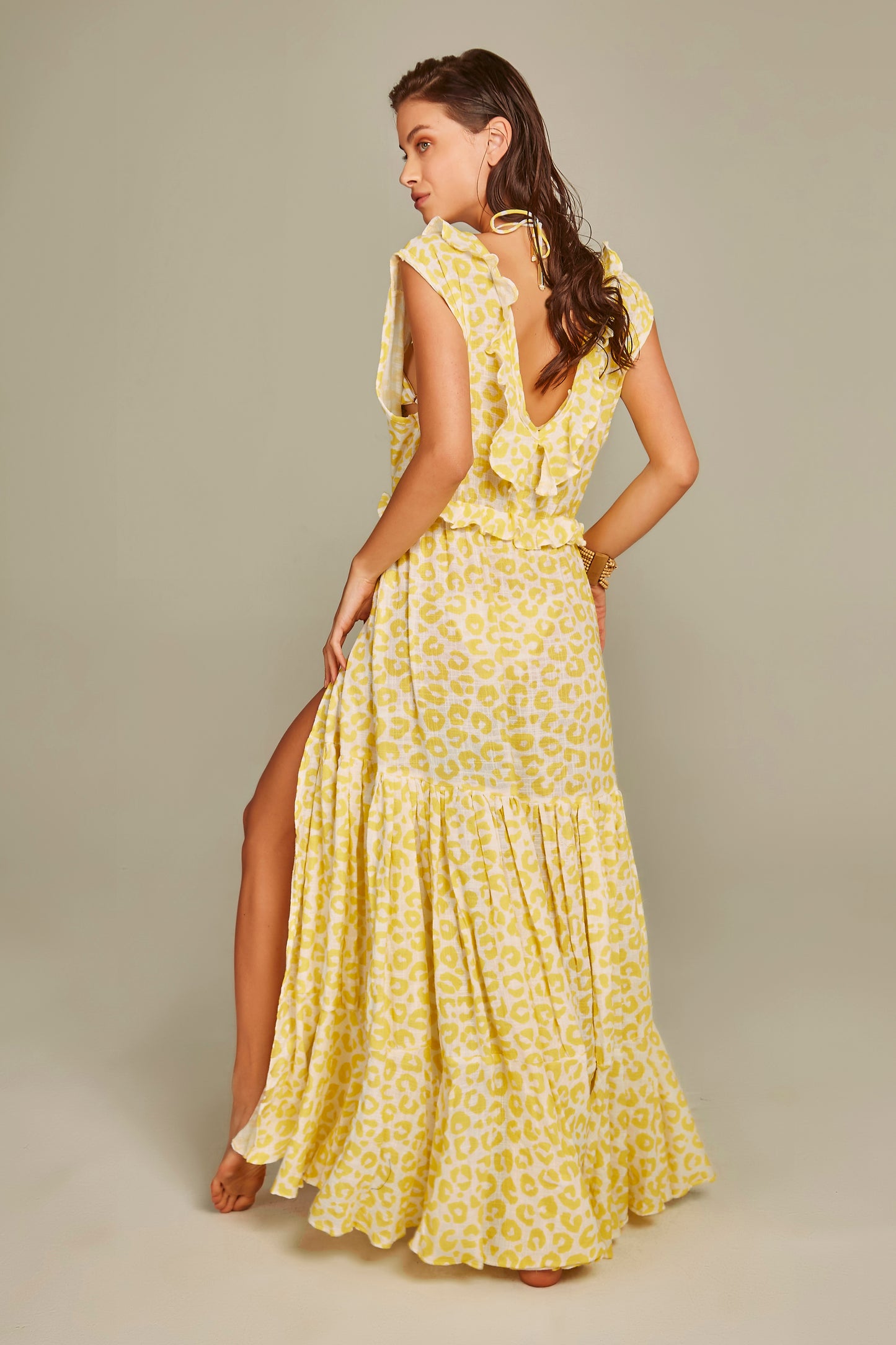 Gaia Robe Dress Yellow Leopard