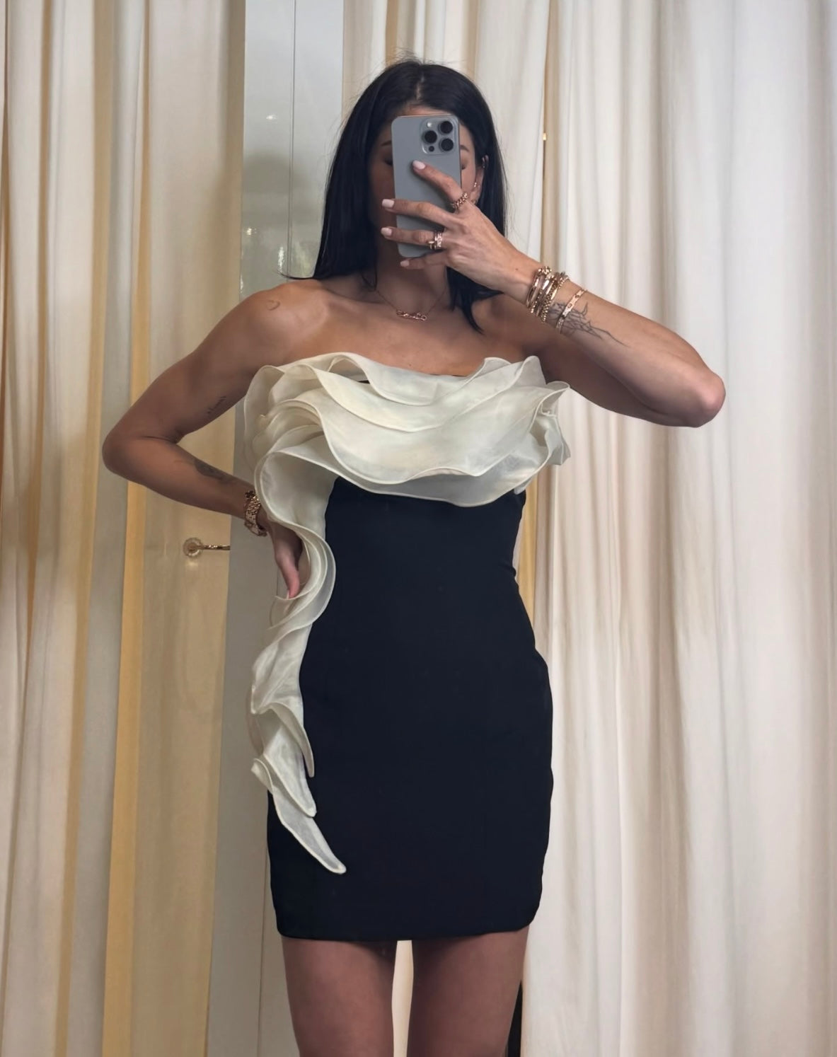 Monochrome Ruffle Mini Dress