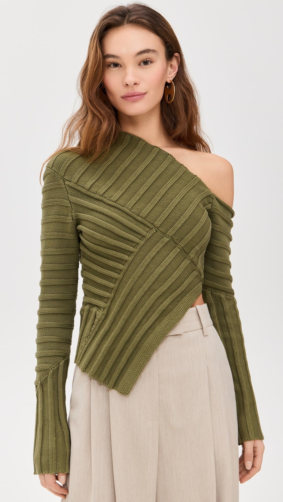 Olive Off-Shoulder Ribbed Top
