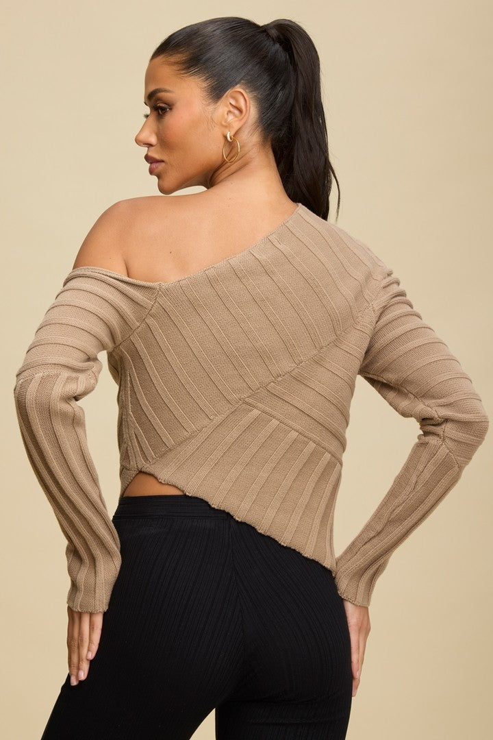 Sand Asymmetrical Ribbed Top