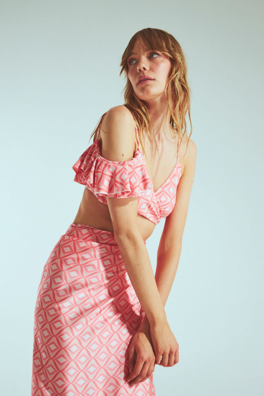 Pinky Wrap Skirt Set