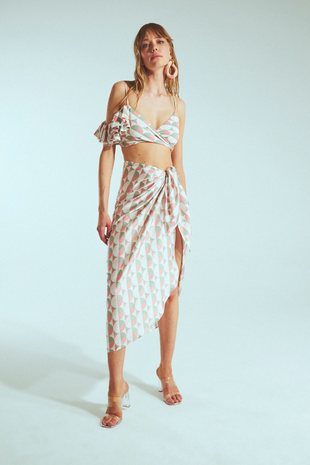 Grey Groove Wrap Skirt Set