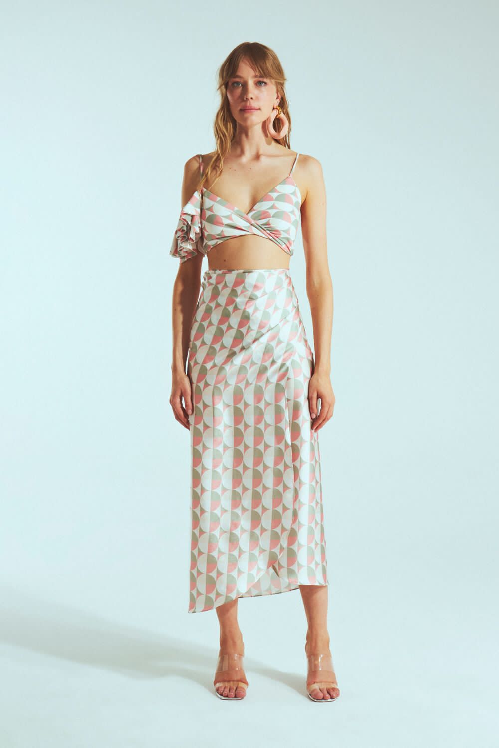 Grey Groove Wrap Skirt Set