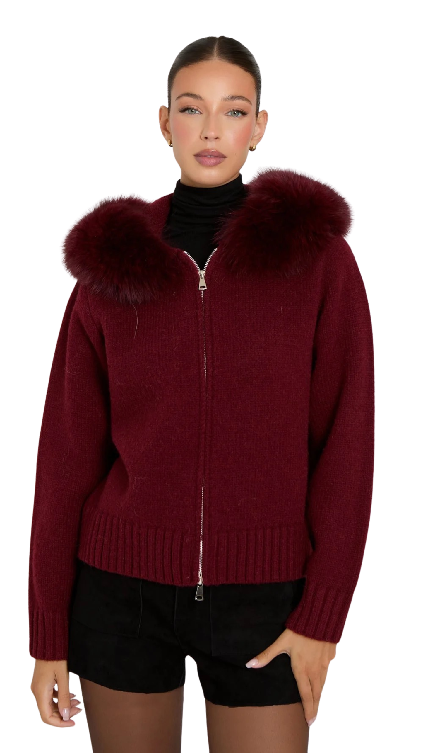 Melly Chic Fur Cardigan- Red
