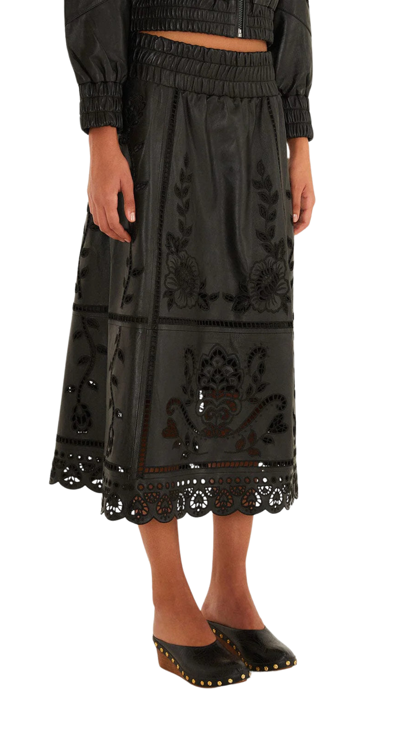 Black Richelieu Heart Leather Skirt