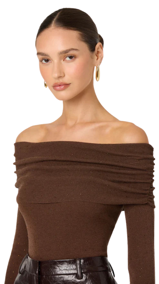 Kylin Off Shoulder Rhinestone Sweater