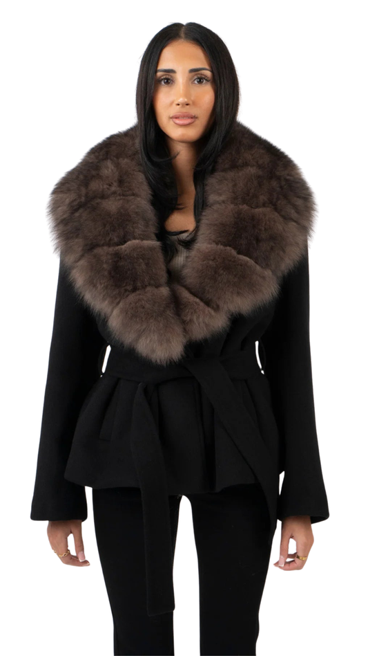 The Maci Belted Coat with Fur Collar