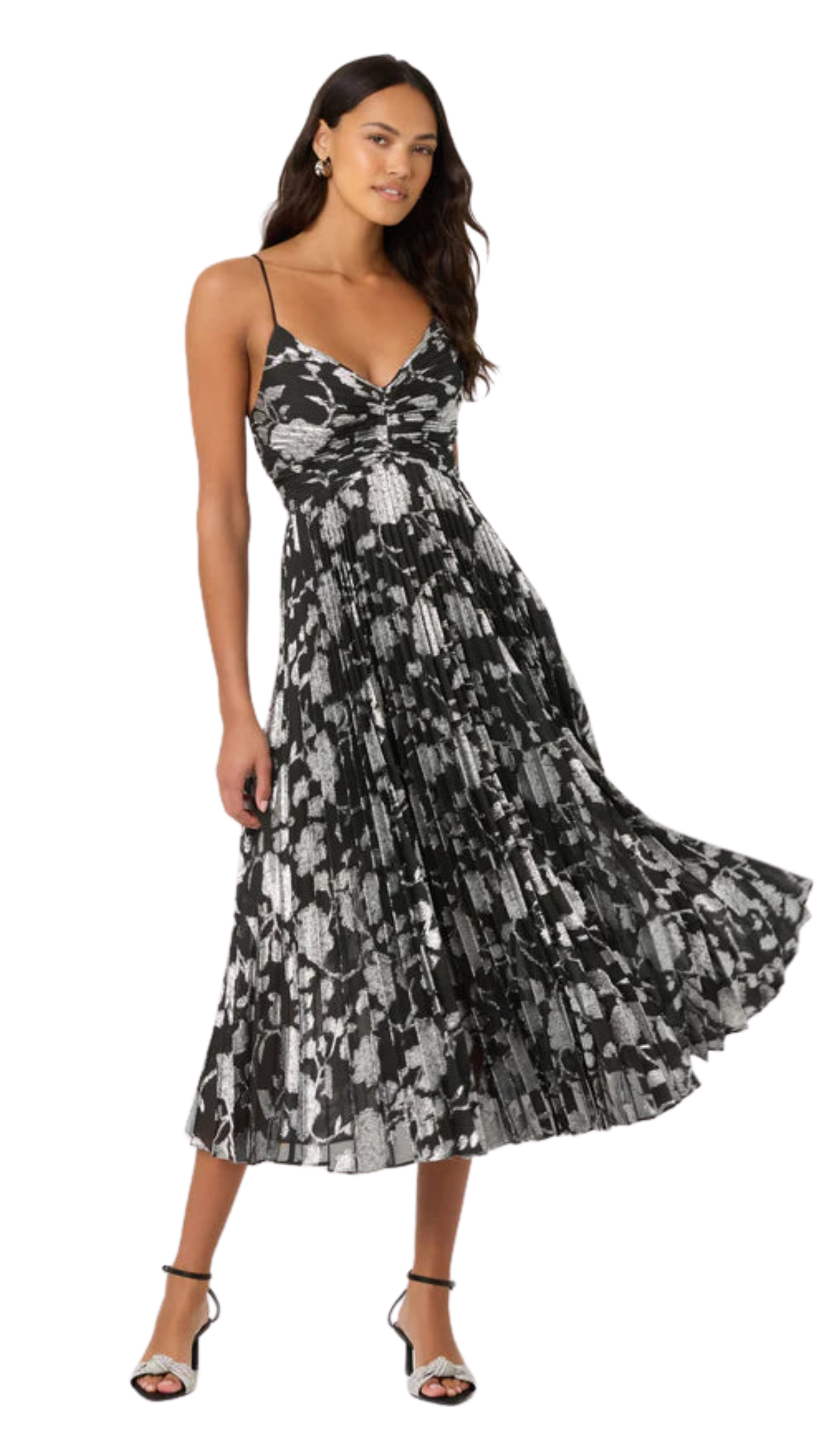 Saoirse Metallic Pleated Midi Dress