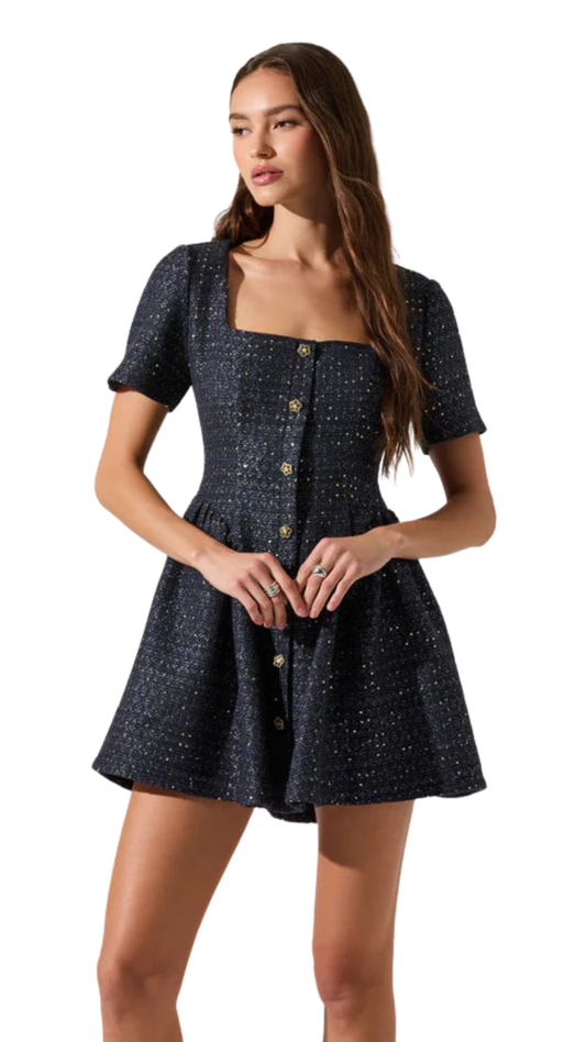 Janel Tweed Mini Skater Dress