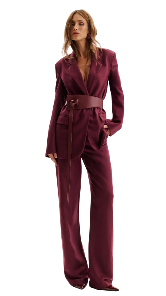 Daiane Burgundy Belted Set
